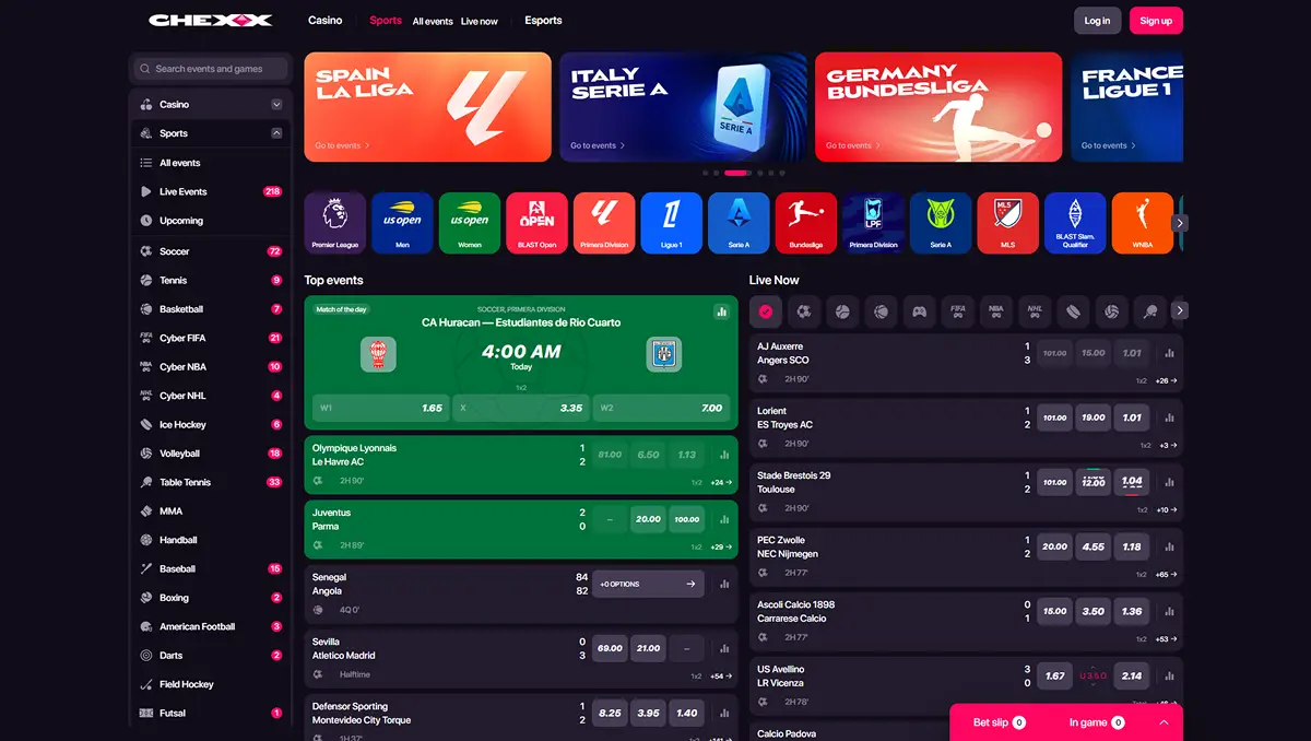 Sportsbook CHEXX so športovými kategóriami